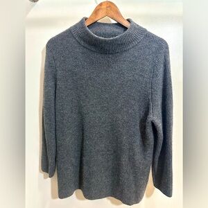 Forte Cashmere Mock Neck 3/4 Sleeve Sweater Pullover Charcoal Gray XL